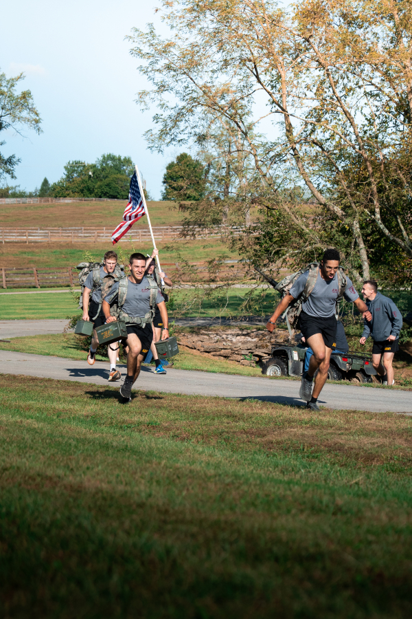 Squad Charge Up Hill with M16 Rifle & Flag