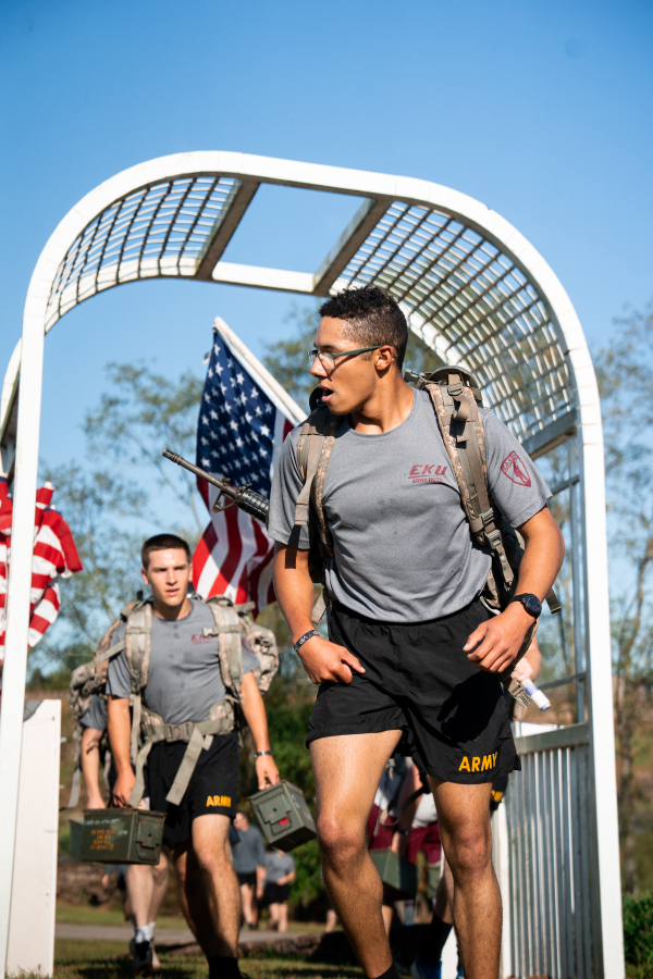 Cadet Sprinting Through Finish with Slung M16