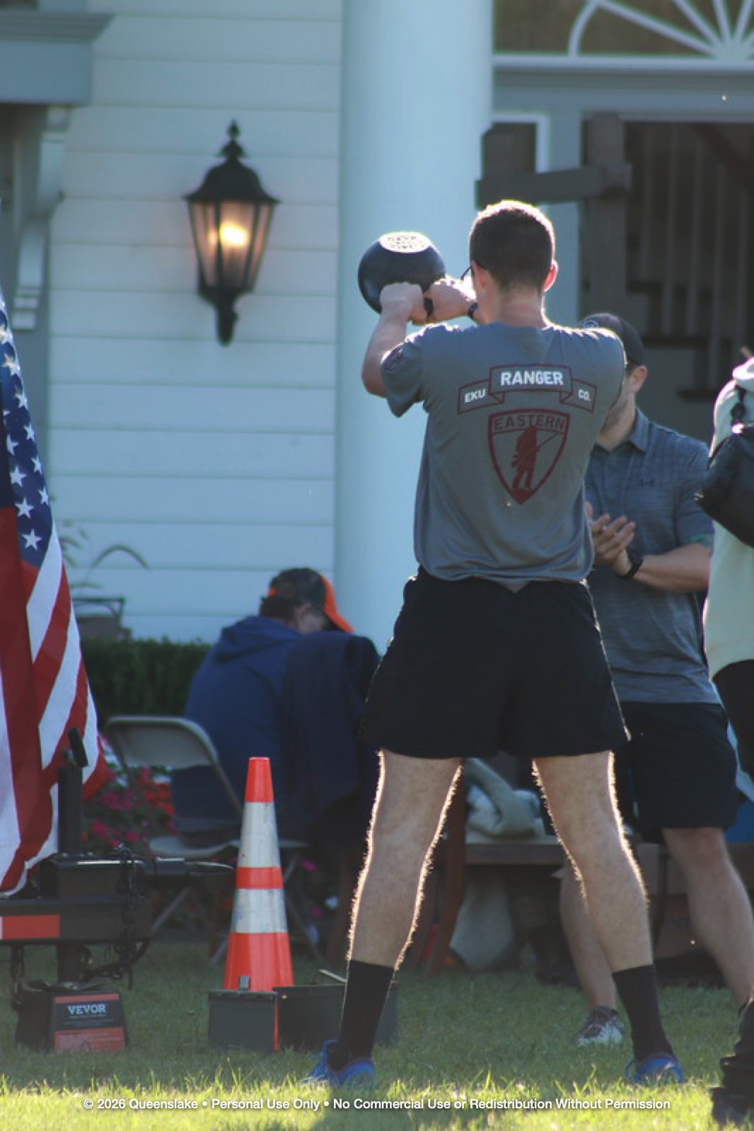 Close-up of EKU Ranger Co. Cadet Driving Heavy Kettlebell Overhead